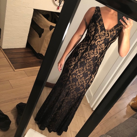 tan lace maxi dress